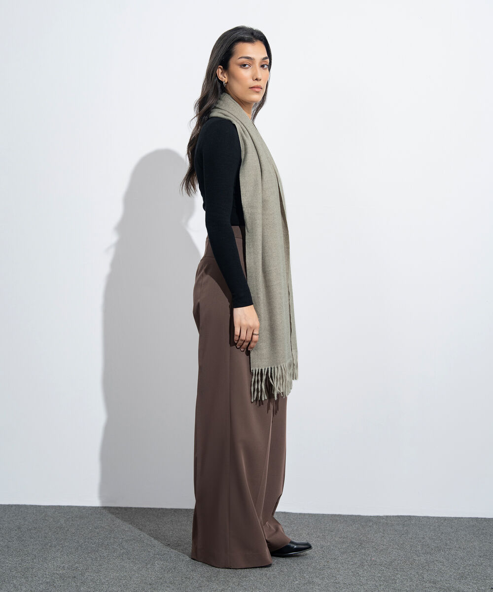 Women's Western Wear Light Grey Plain Woollen Scarf