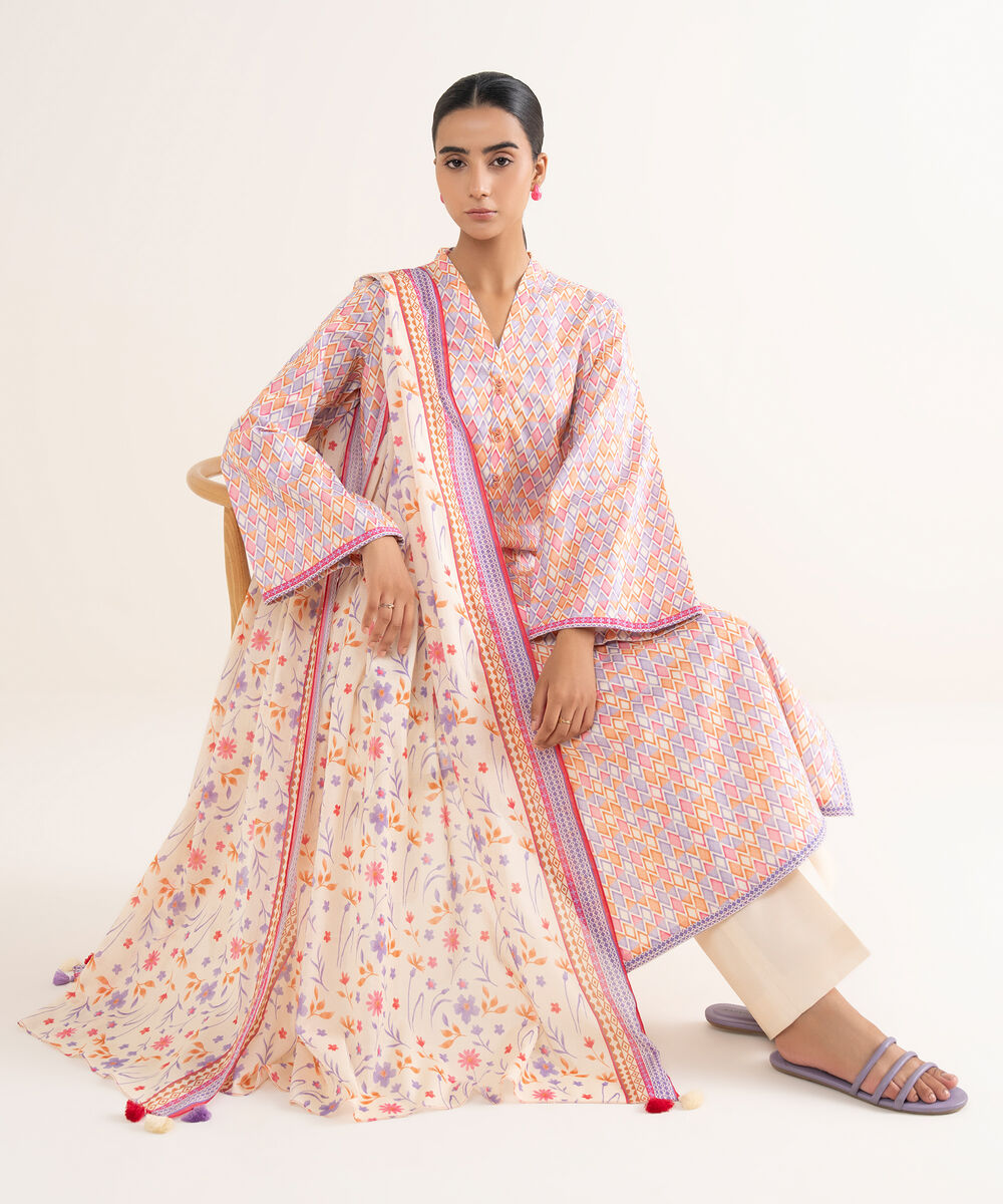 Women's Unstitched Lawn Printed Multi 3 Piece Suit