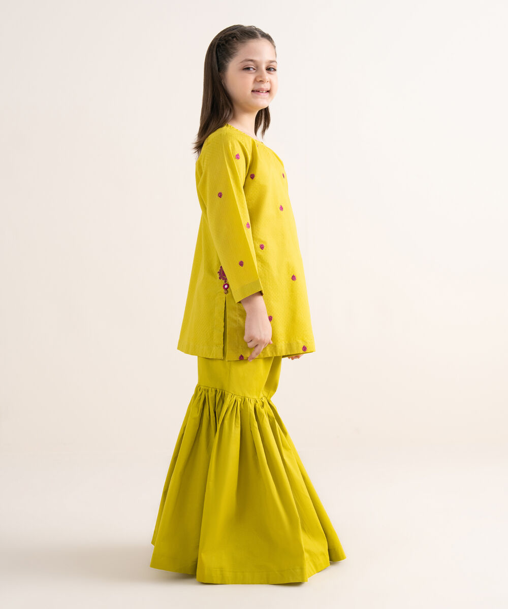 Girls Two Piece Embroidered Textured Lawn Suit