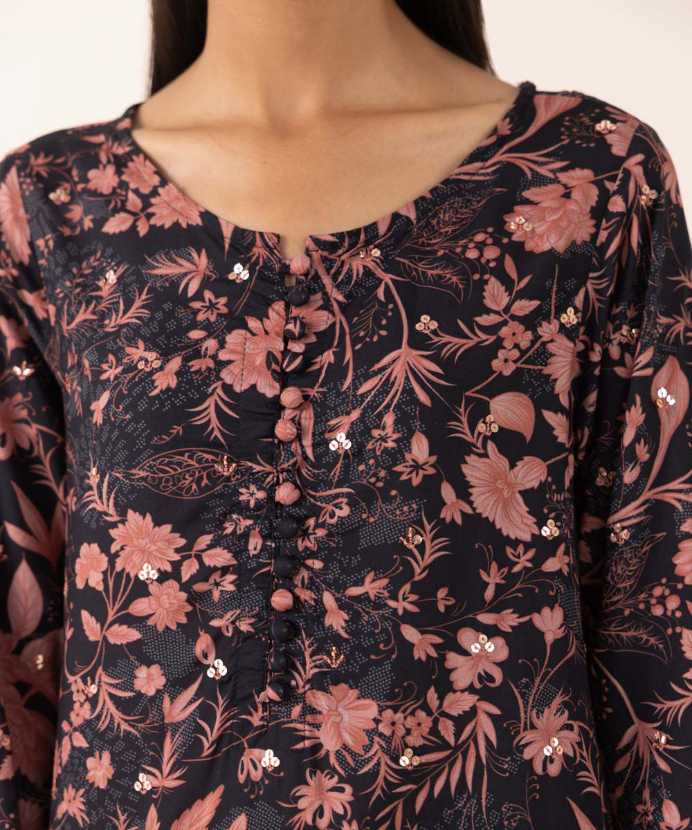 Women's Pret Arabic Lawn Black Embroidered A-Line Shirt