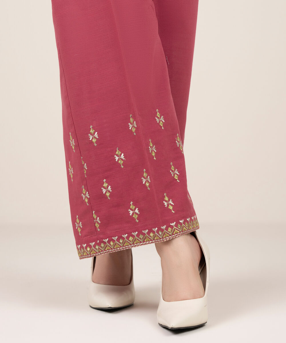 Women's RTW Khaddar Embroidered Pink Culottes