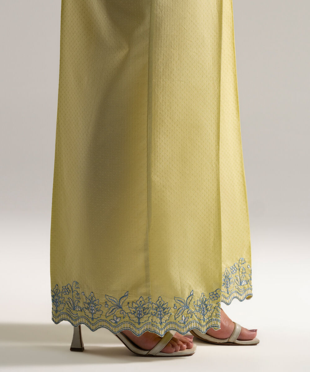Women's RTW Dobby Embroidered Yellow Culottes