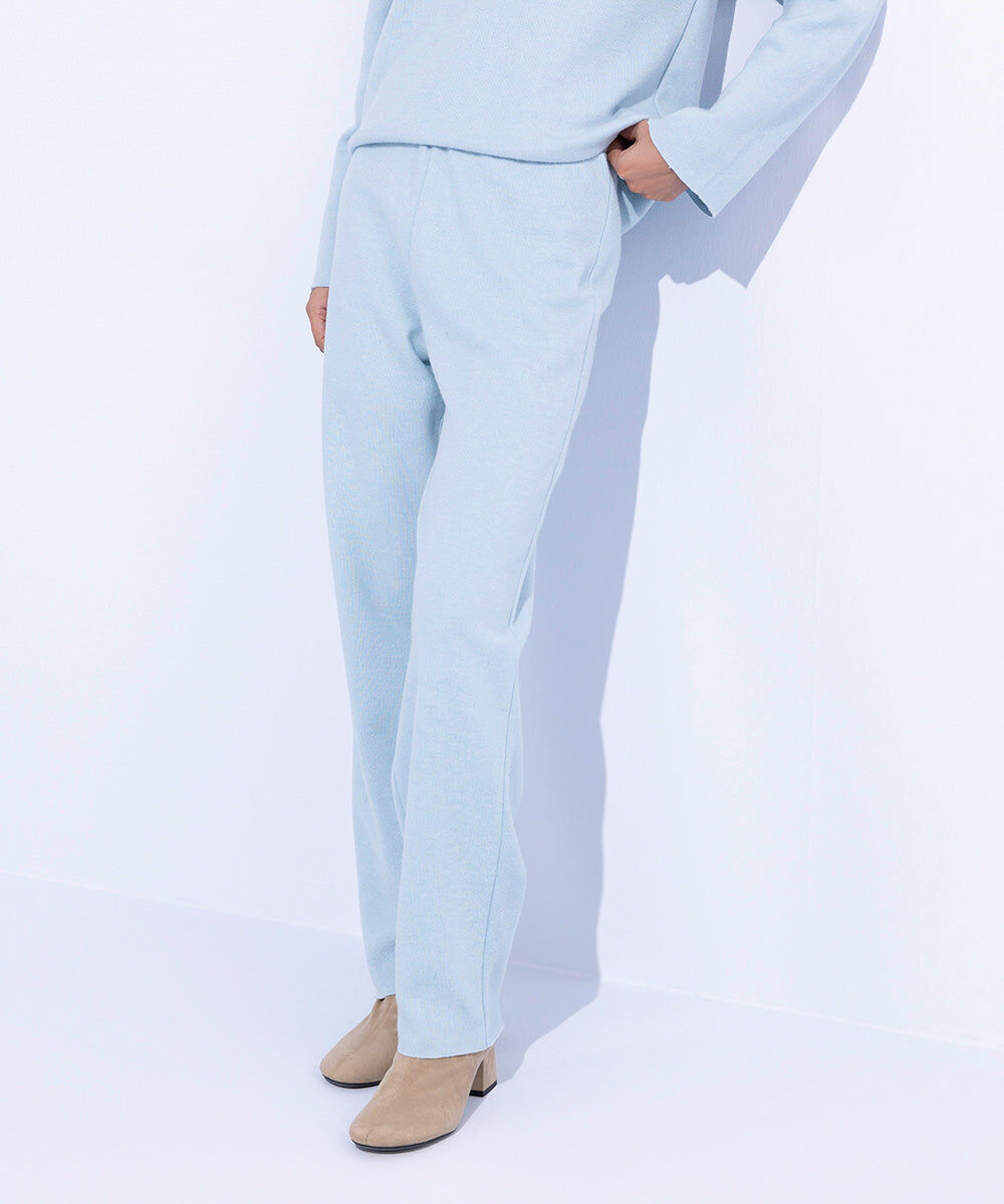 Woman - Blue Ribbed Straight Trousers