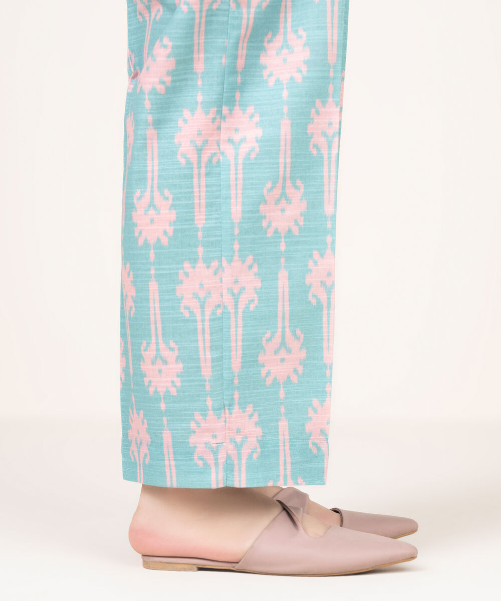 Women's RTW Khaddar Printed Blue Straight Pants