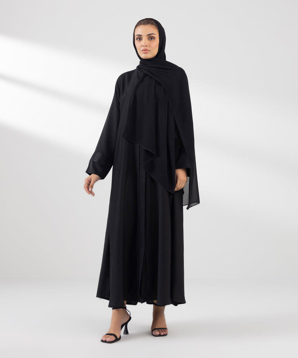 Woman - Black Embroidered Button Through Abaya