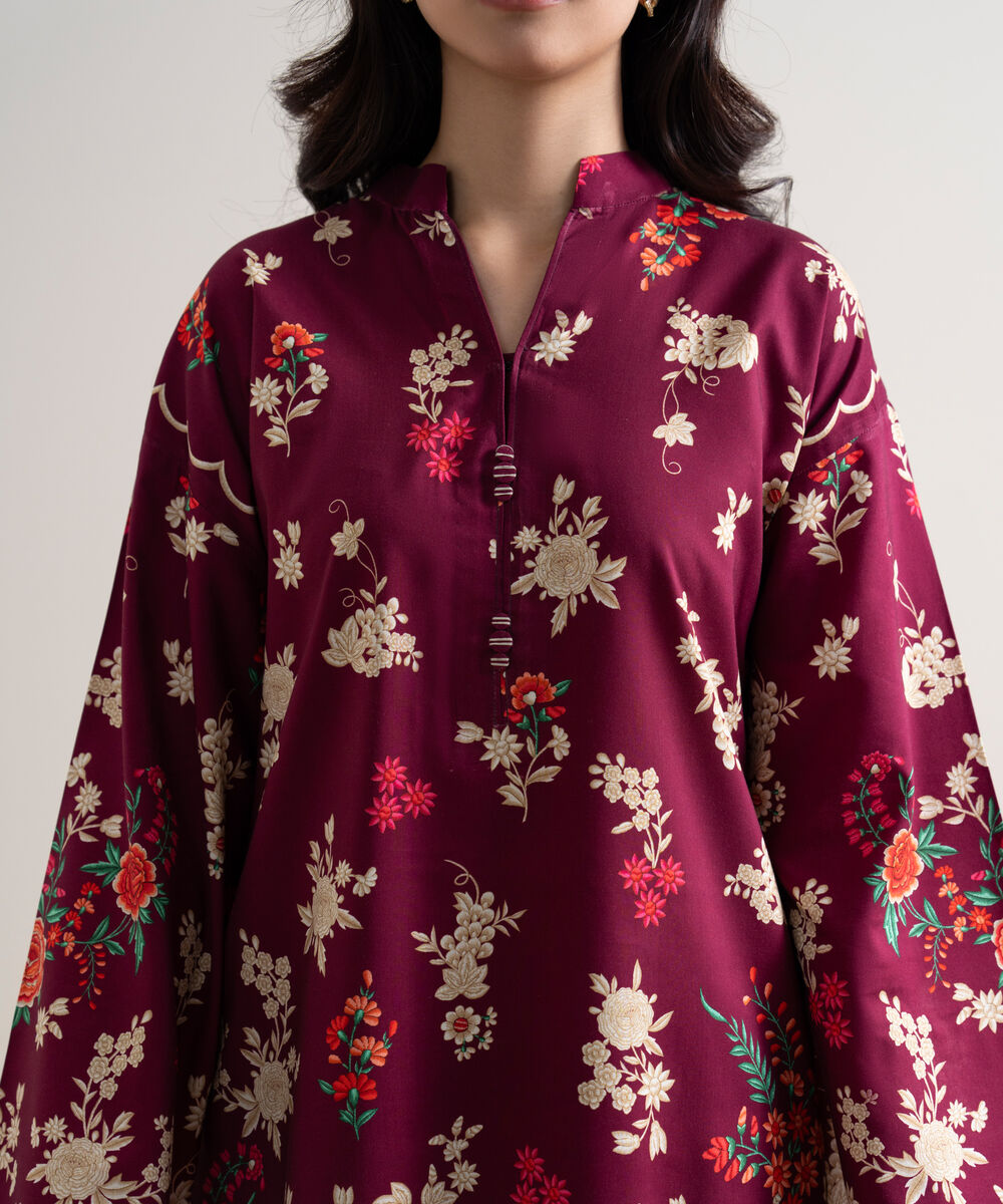 Women's Unstitched Arabic Lawn Printed Pink