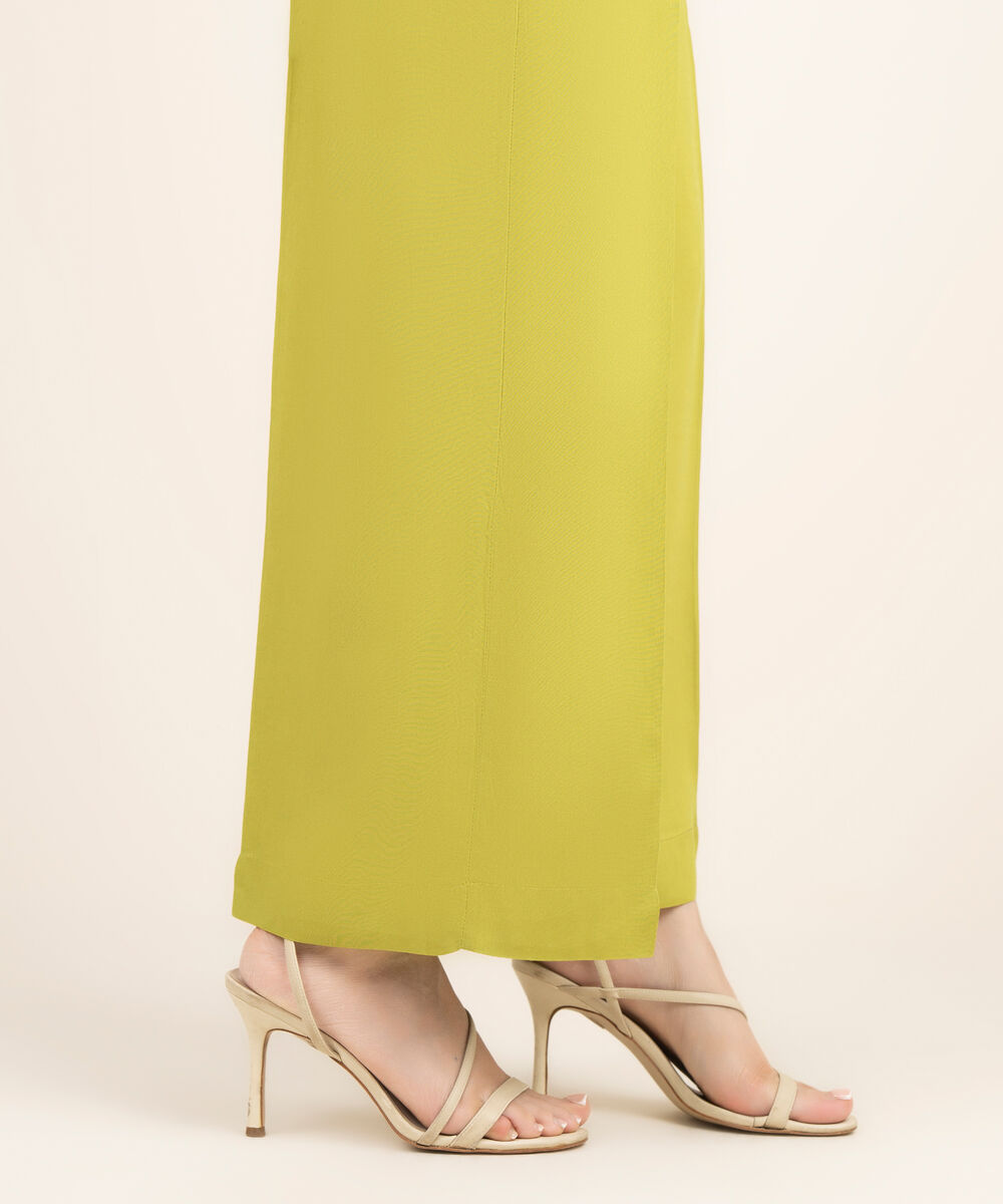 Women's RTW Viscose Linen Solid Green Culottes