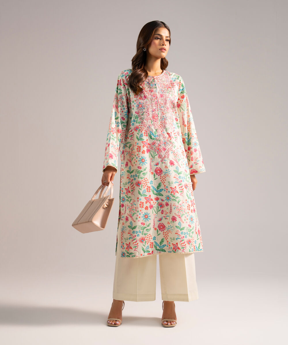 Women's RTW Lawn Embroidered Off White 2 Piece Suit