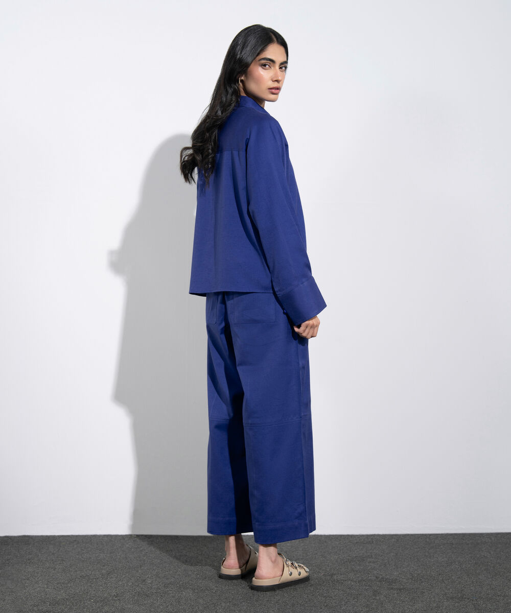 Women's Western Blue Relaxed-Fit Linen Blend Shirt