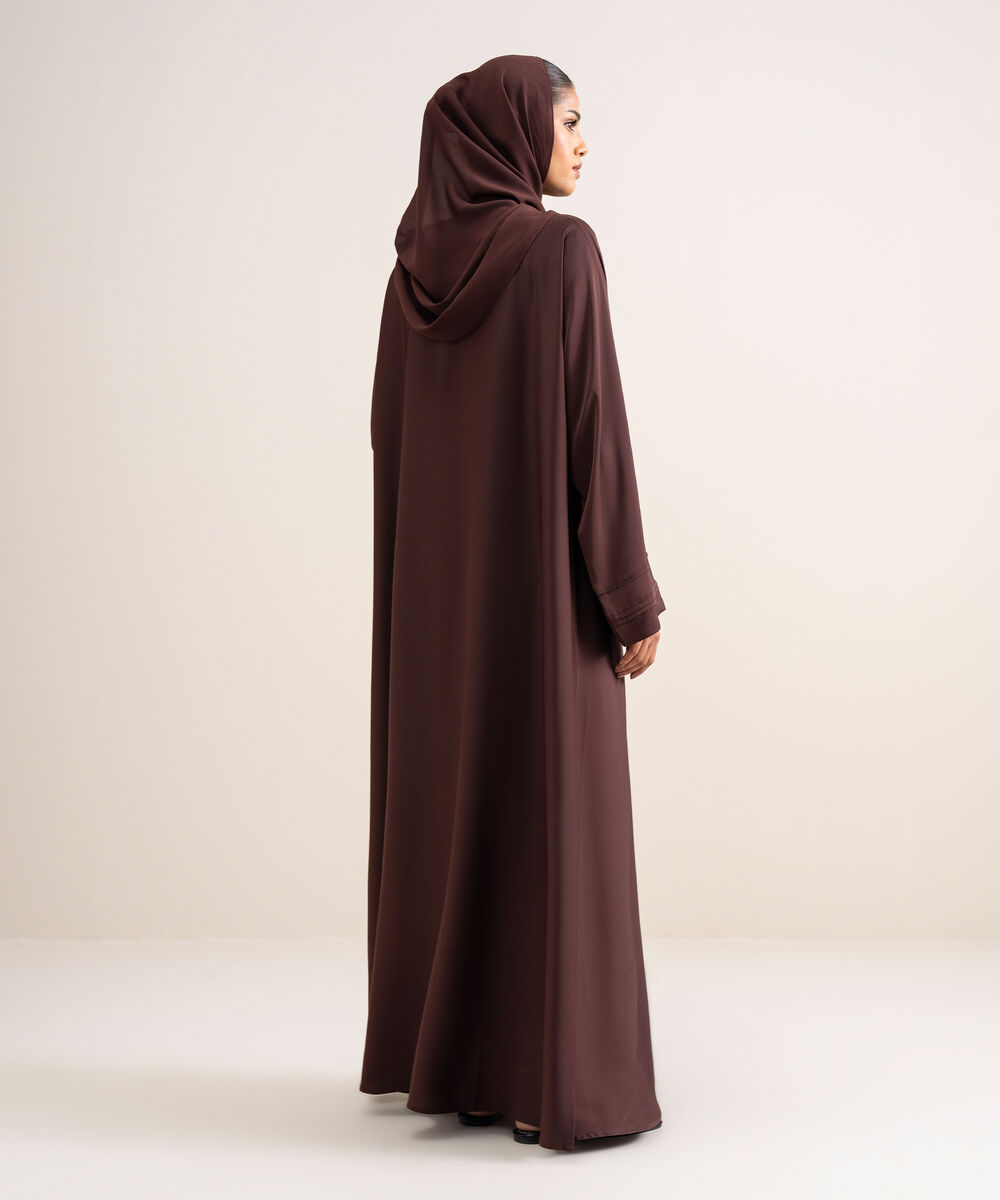 Women's Polyster Brown Kimono Abbaya Set