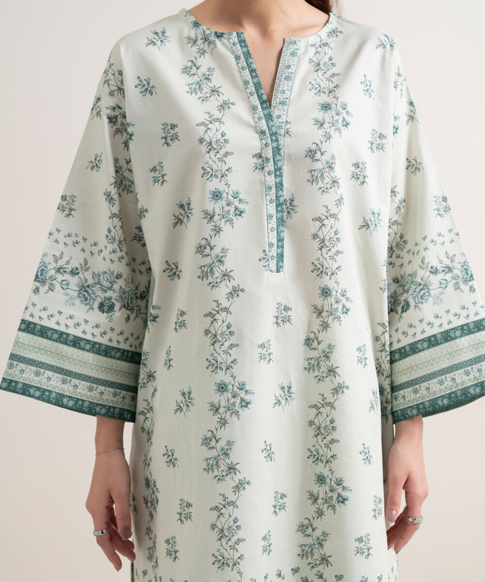 Women's Unstitched Lawn Printed Off White 2 Piece Suit
