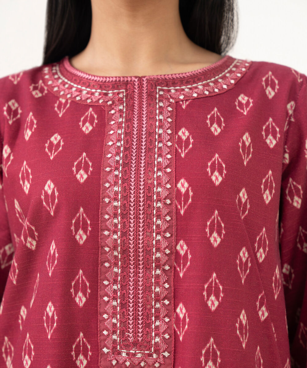 Women's RTW Light Khaddar Embroidered Maroon Straight Shirt