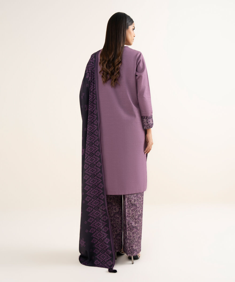 Women's Unstitched Light Khaddar Embroidered Purple 3 Piece Suit