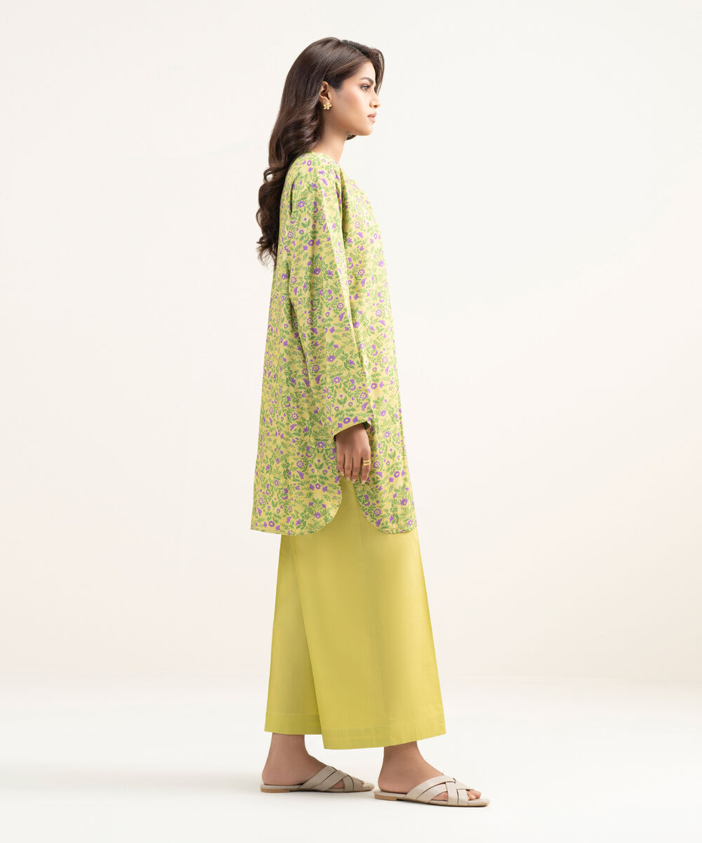 Women's RTW Arabic Lawn Printed Green Straight Shirt
