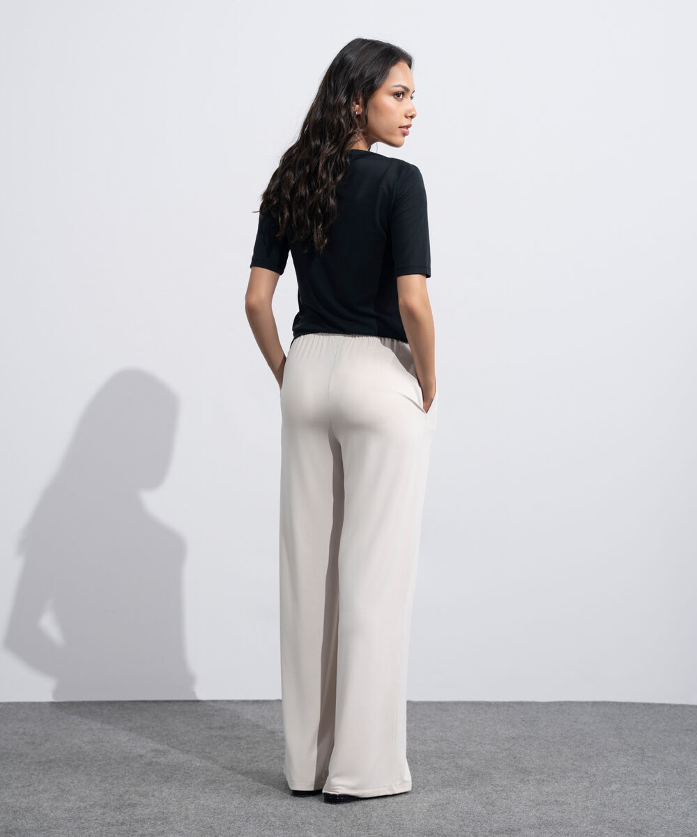 Women's Beige Flowing Pull-On Trousers
