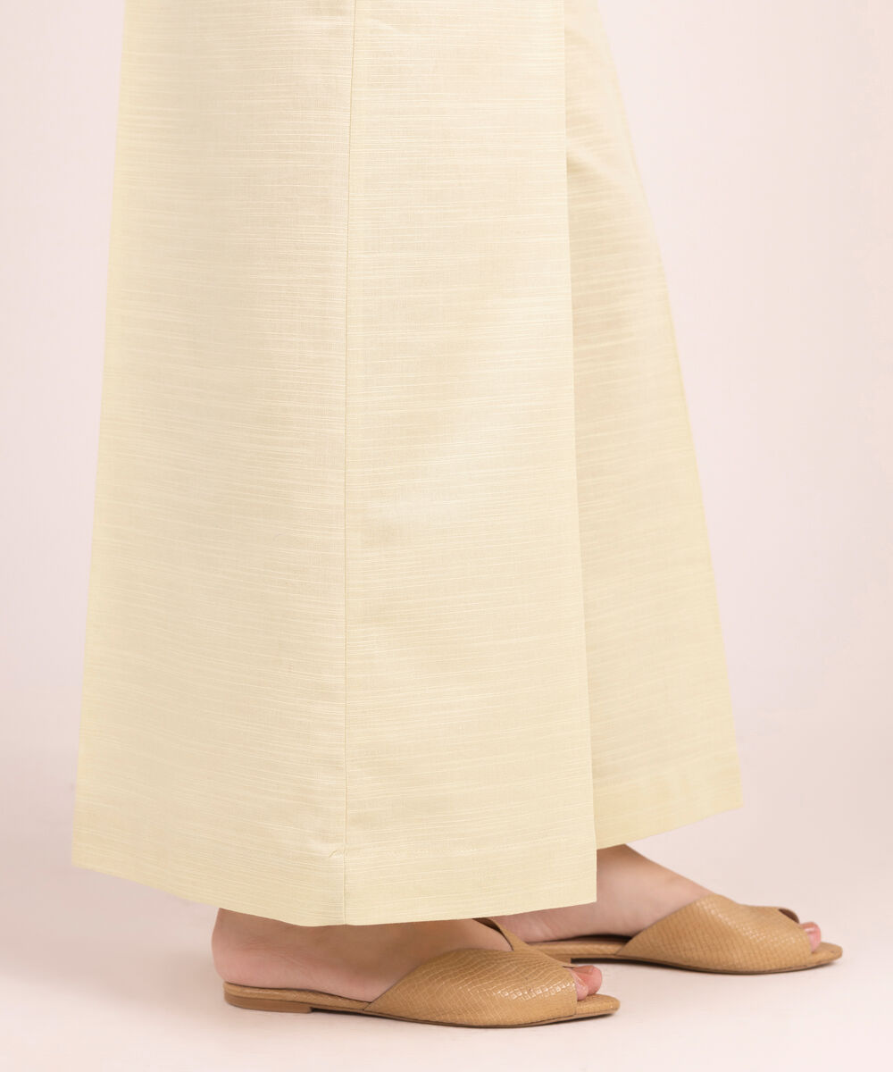 Women's RTW Khaddar Solid Off White Flared Pants