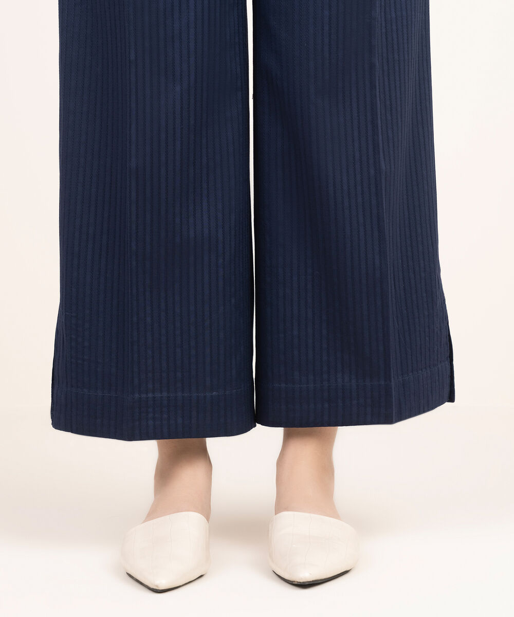 Women's RTW Handwoven Dobby Solid Blue Culottes