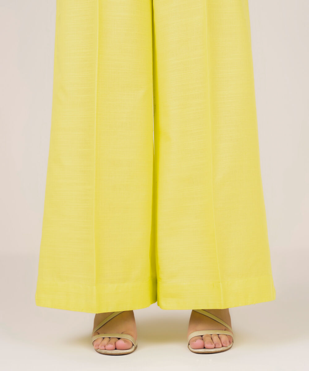 Women's RTW Khaddar Solid Lime Green Flared Pants
