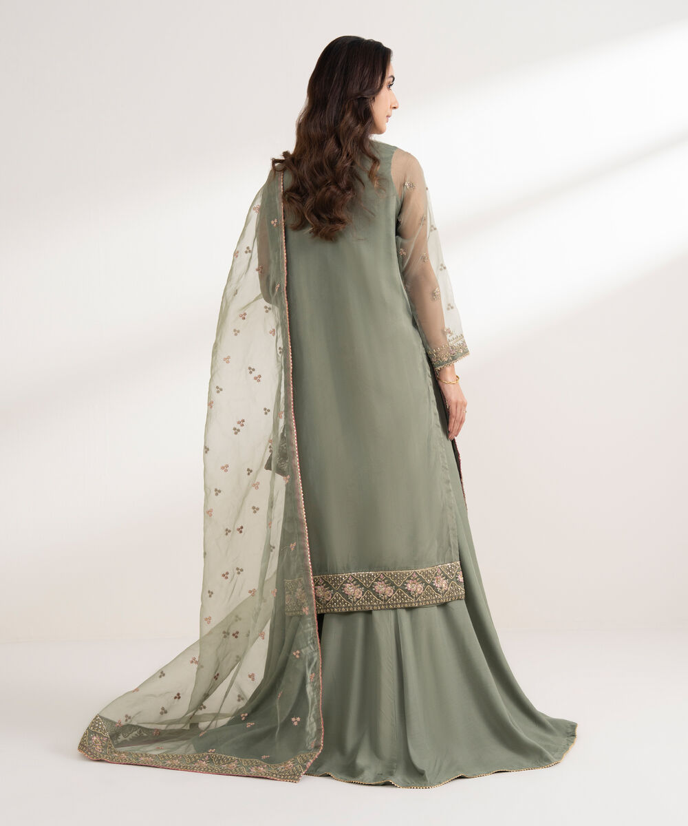 Women's RTW Oraganza Embroidered Green 3 Piece Suit