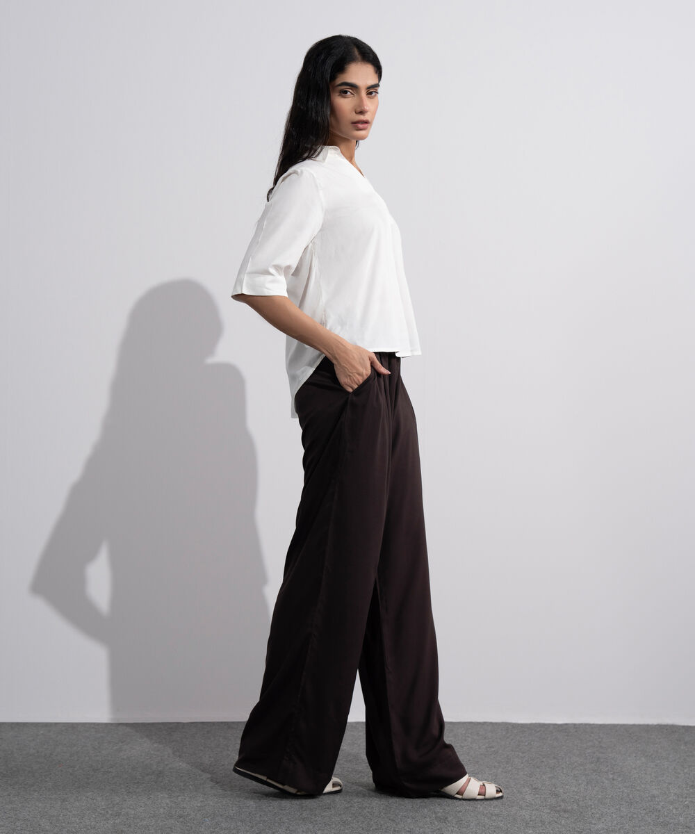 Women's Dark brown Flowy Pleated Pants