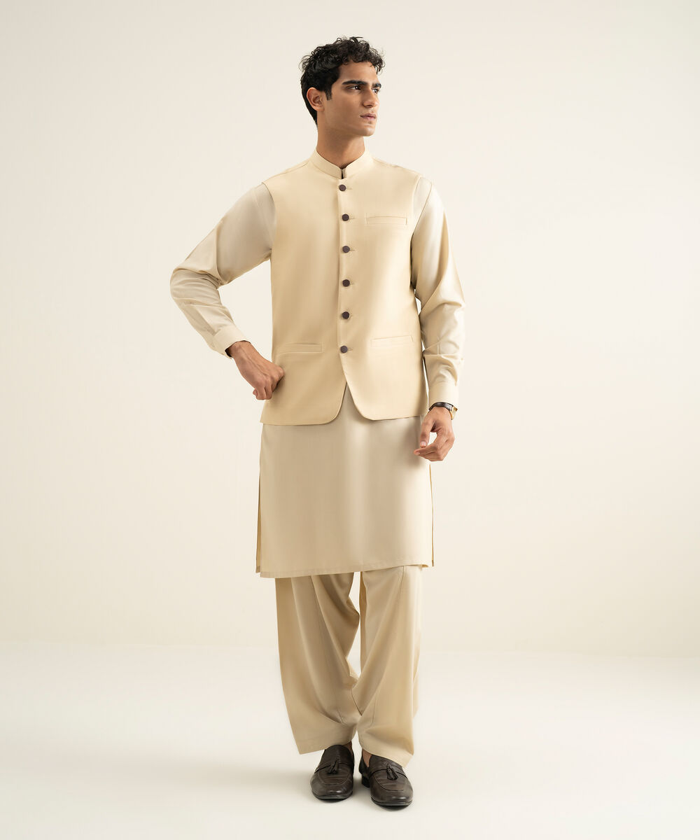 Men's beige Premium Wash & Wear Waistcoat