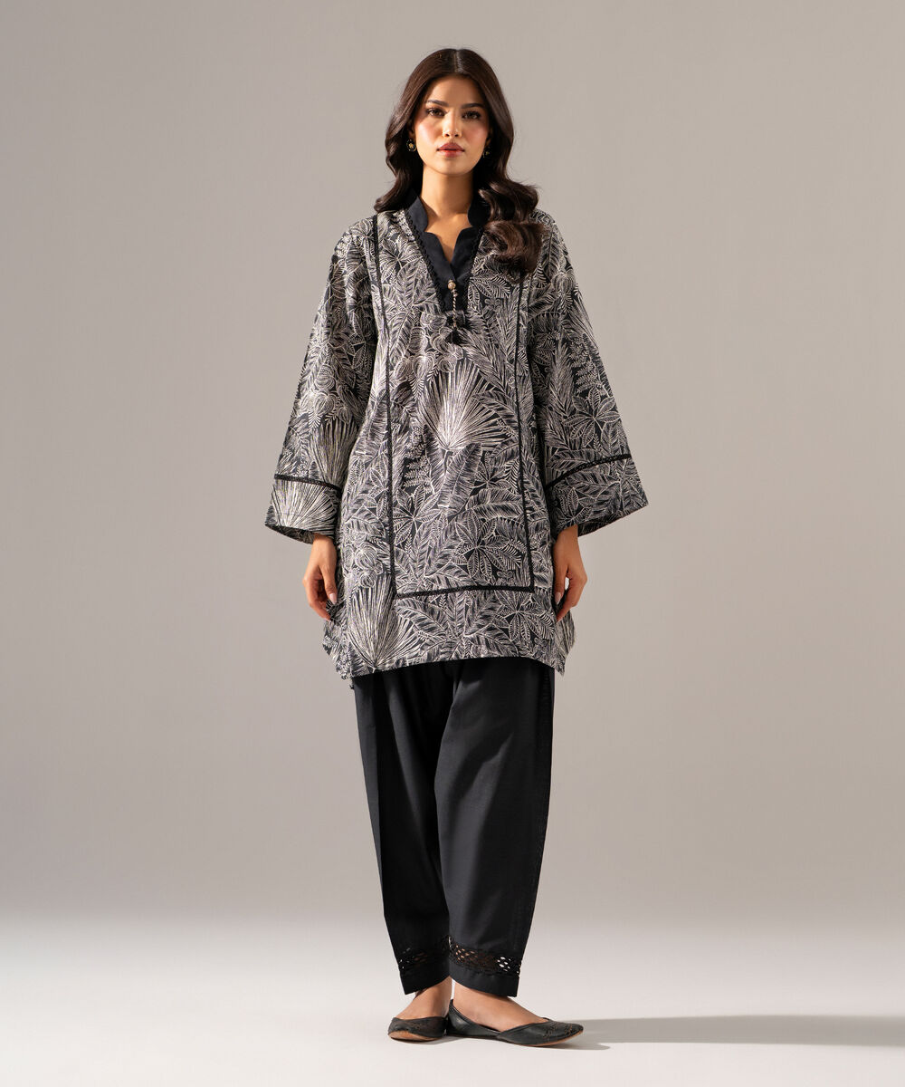 Women's RTW Cross Hatch Printed Black Straight Shirt