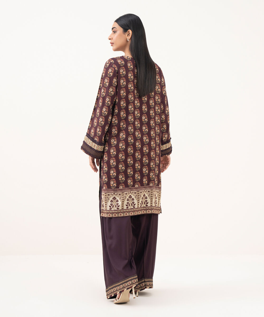 Women's RTW Linen Viscose Printed Brown Straight Shirt