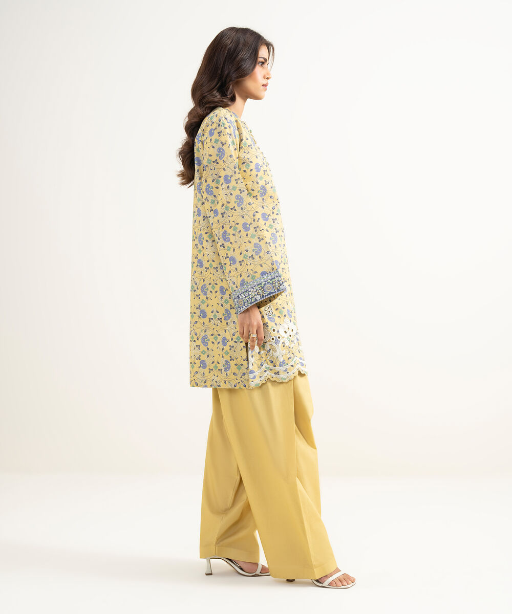 Women's Unstitched Lawn Embroidered Yellow 2 Piece Suit