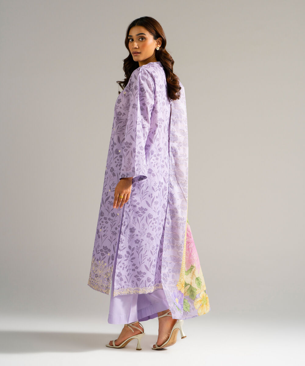 Women's RTW Zari Lawn Embroidered Purple 3 Piece Suit