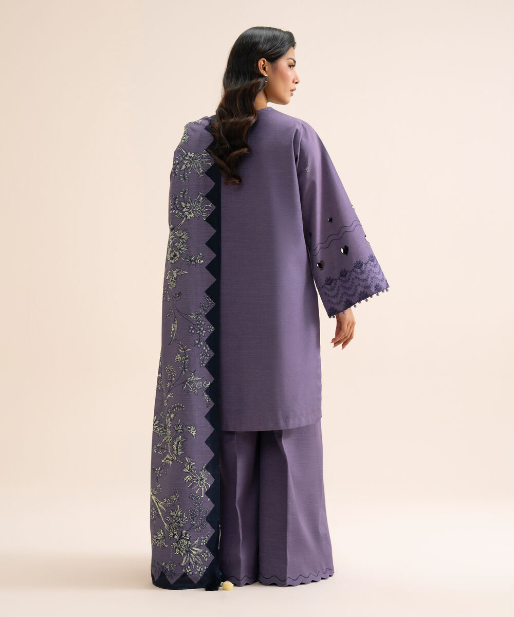 Women's Unstitched Light Khaddar Embroidered Purple 3 Piece Suit