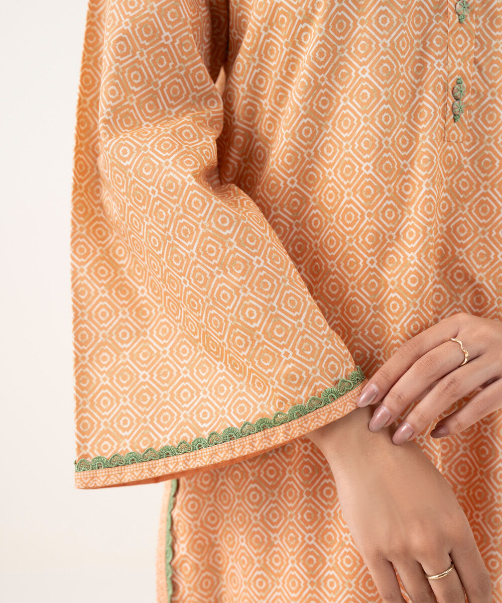 Women's Unstitched Lawn Printed Orange 3 Piece Suit