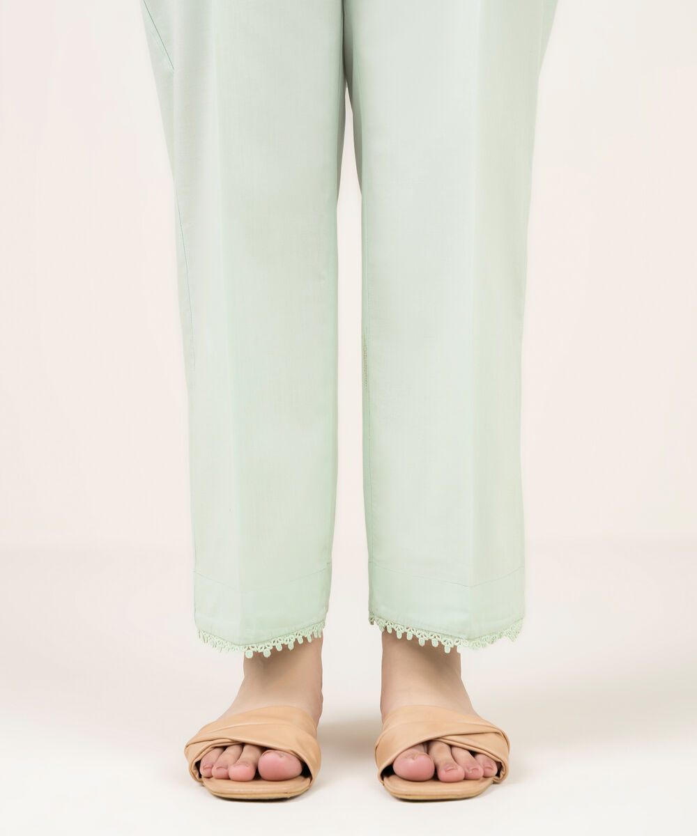 Women's RTW Cambric Solid Mint Green Straight Pants