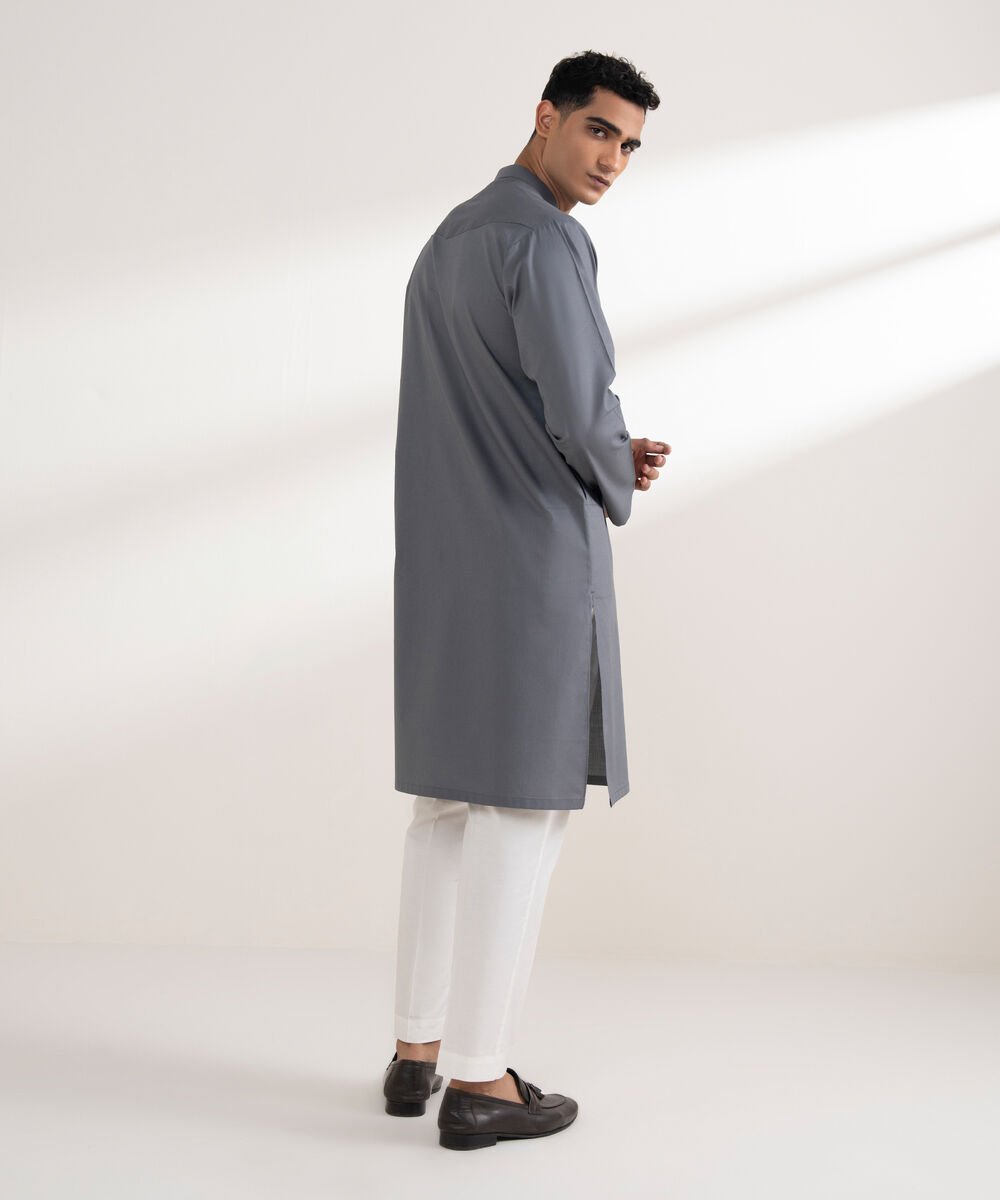 Men's Stitched Cotton Dobby Grey Kurta
