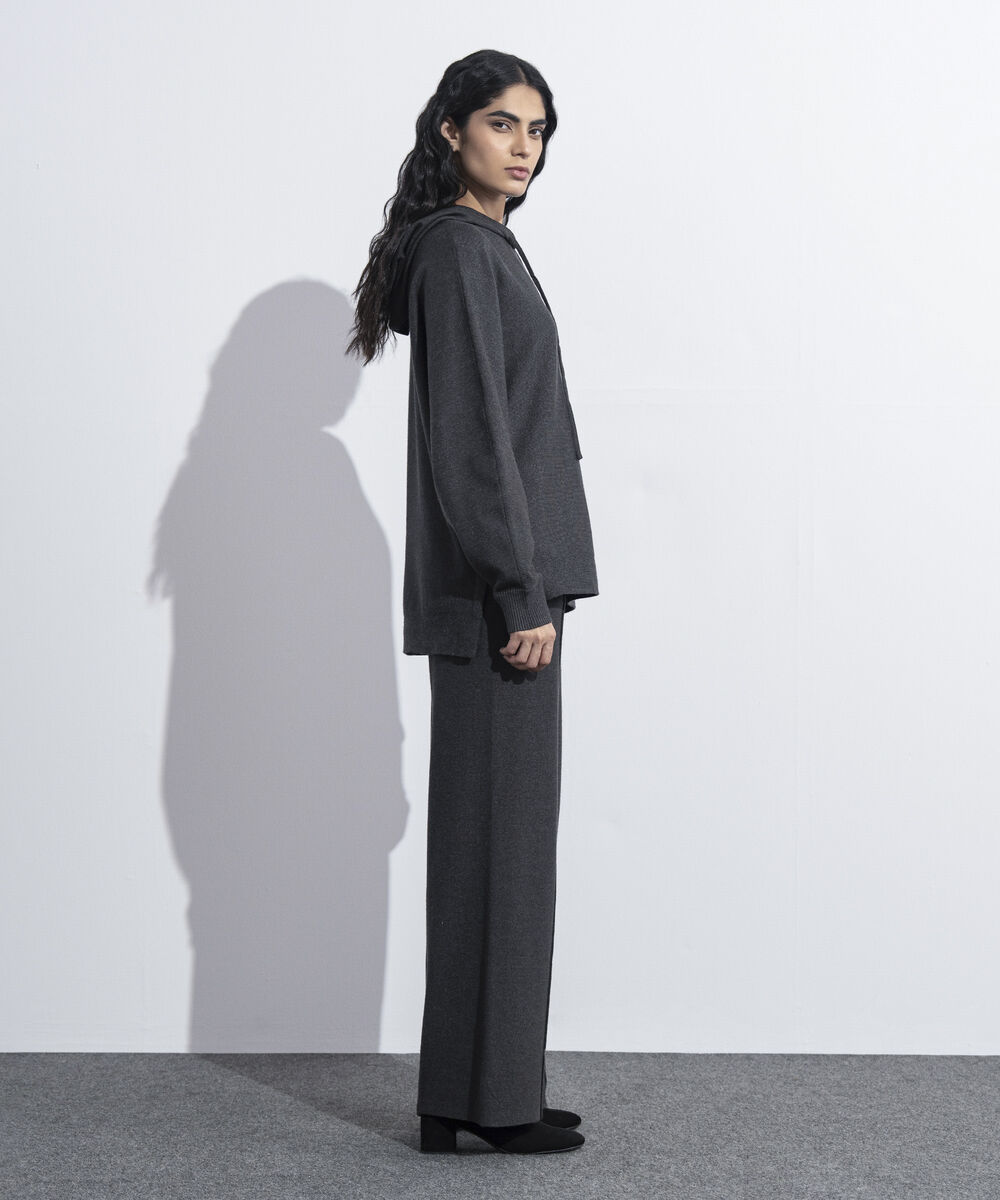 Women's Western Wear Grey  Kimono Knit Hoodie