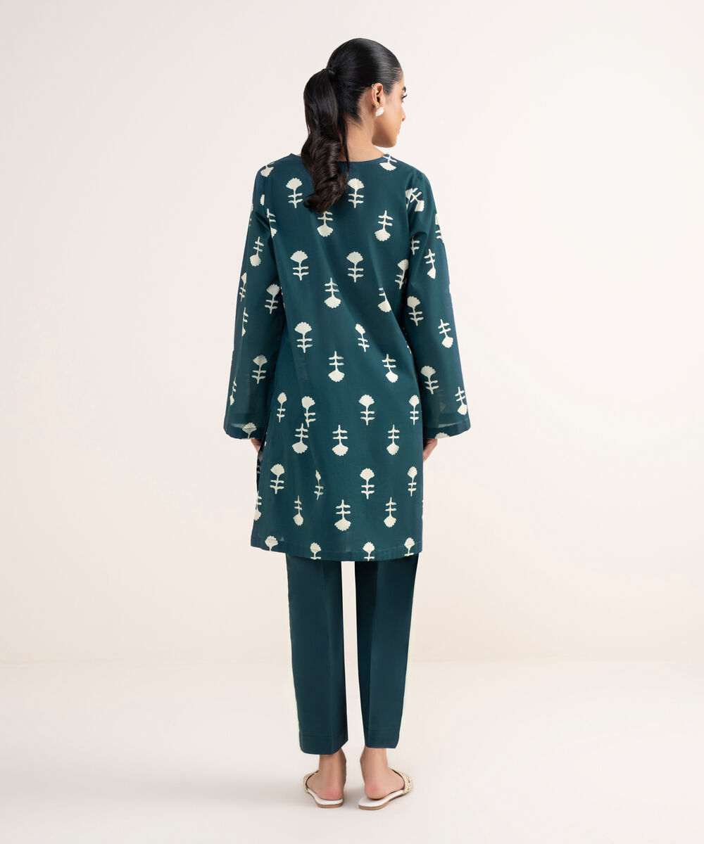 Women's RTW Lawn Green Embroidered Straight Shirt