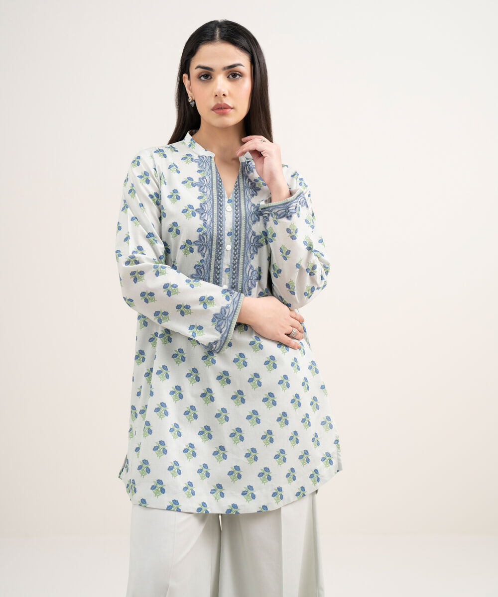 Women's RTW Lawn Embroidered Grey Straight Shirt