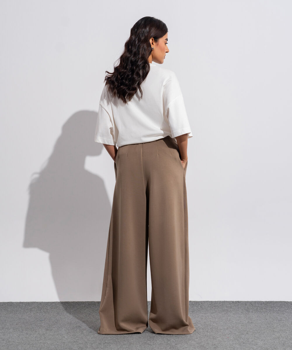 Women's Western Wear Brown Soft-Lux Pleated Trousers
