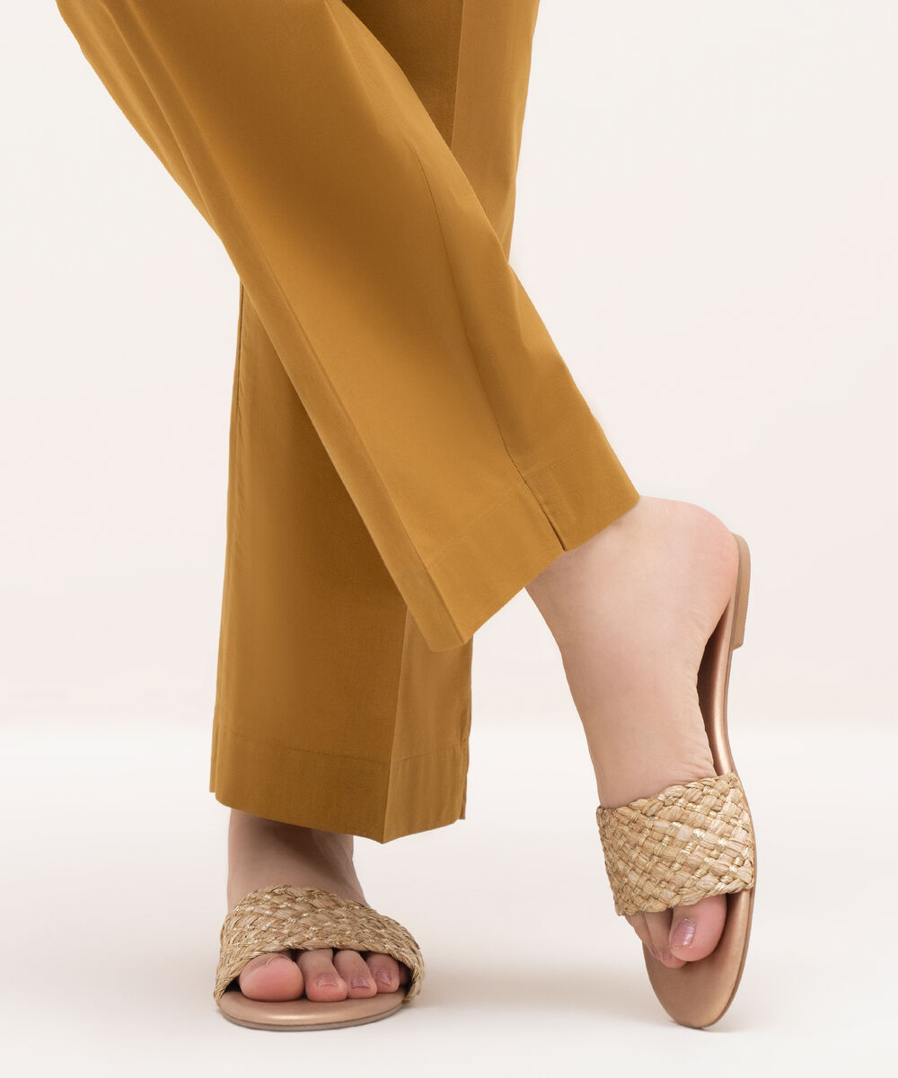 Women's RTW Cambric Brown Solid Straight Pants