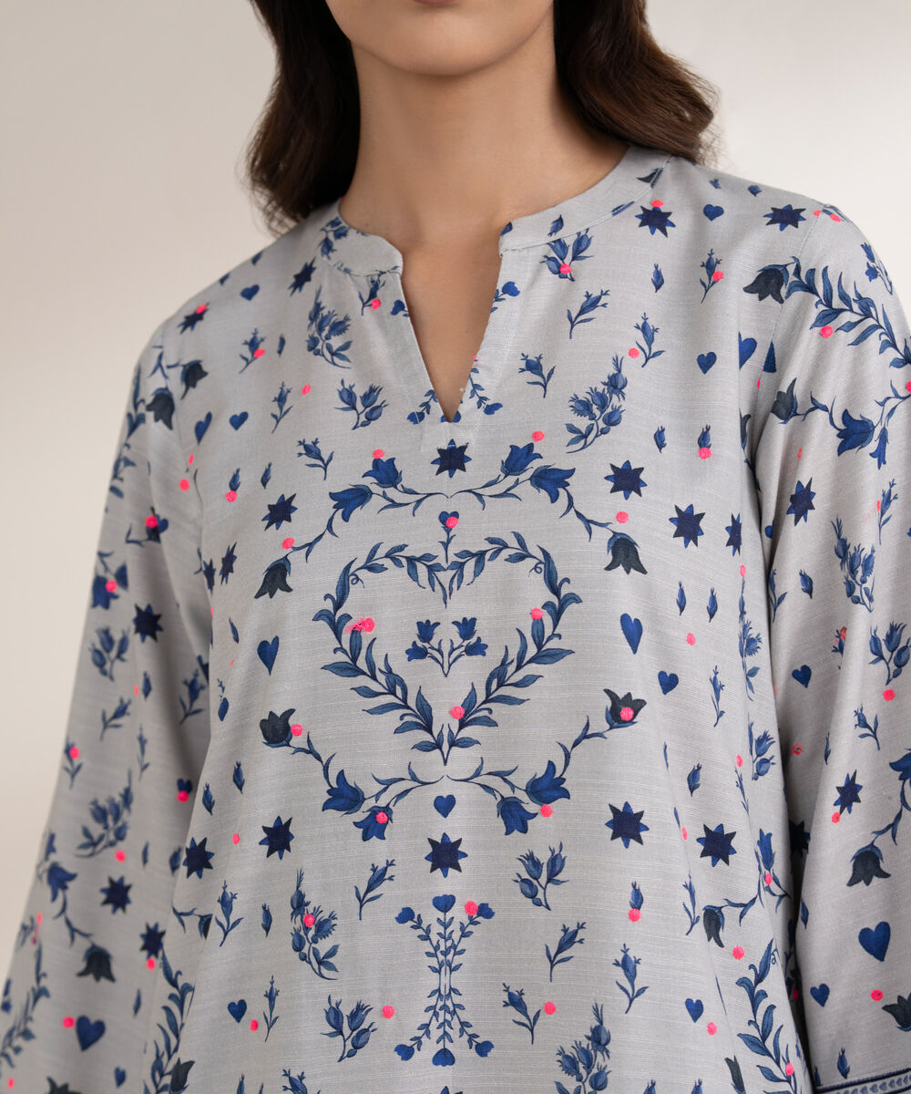 Women's RTW Arabic Khaddar Embroidered Straight Grey Shirt