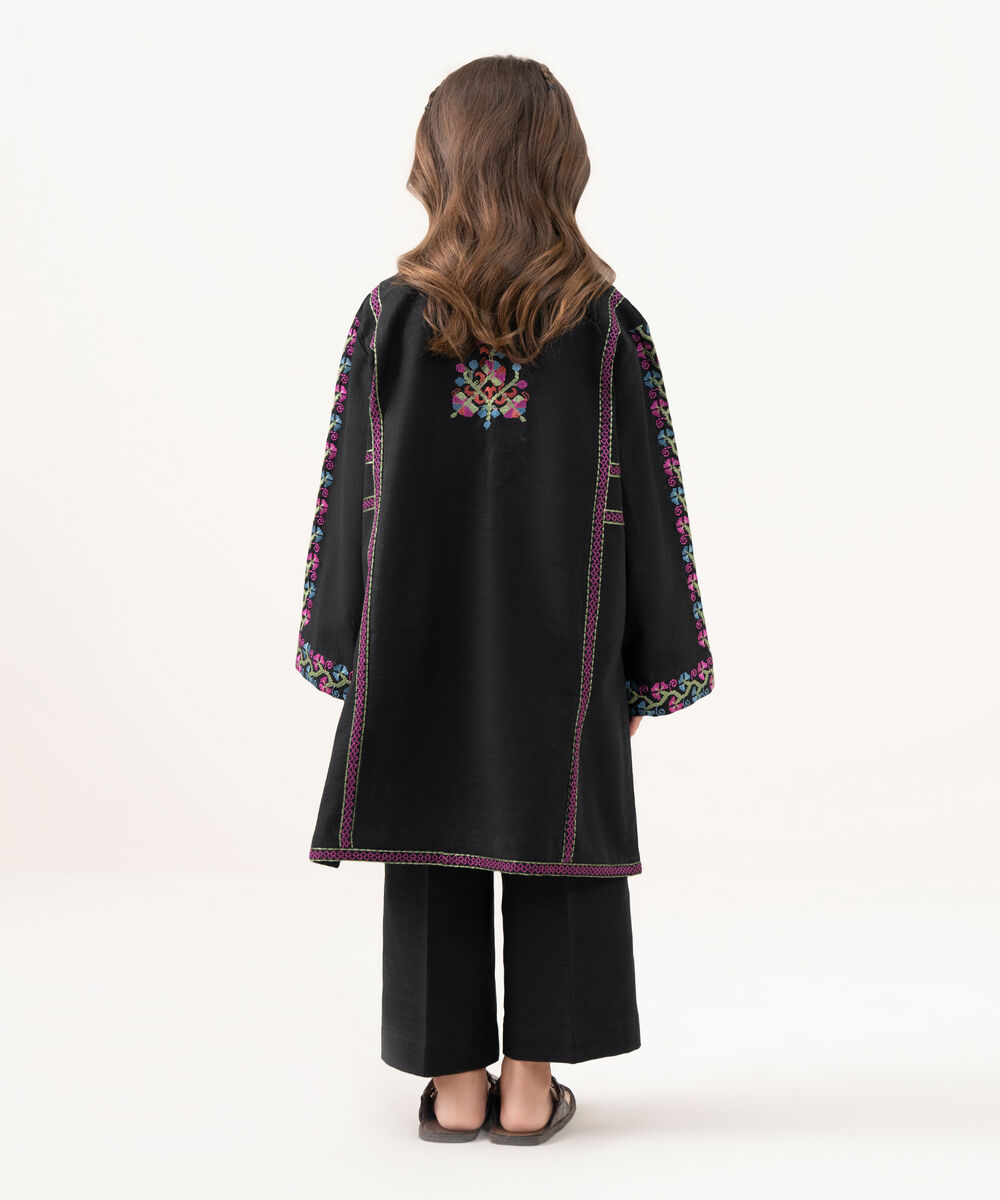 Girl's Light Khaddar Embroidered Black 2 Piece Suit