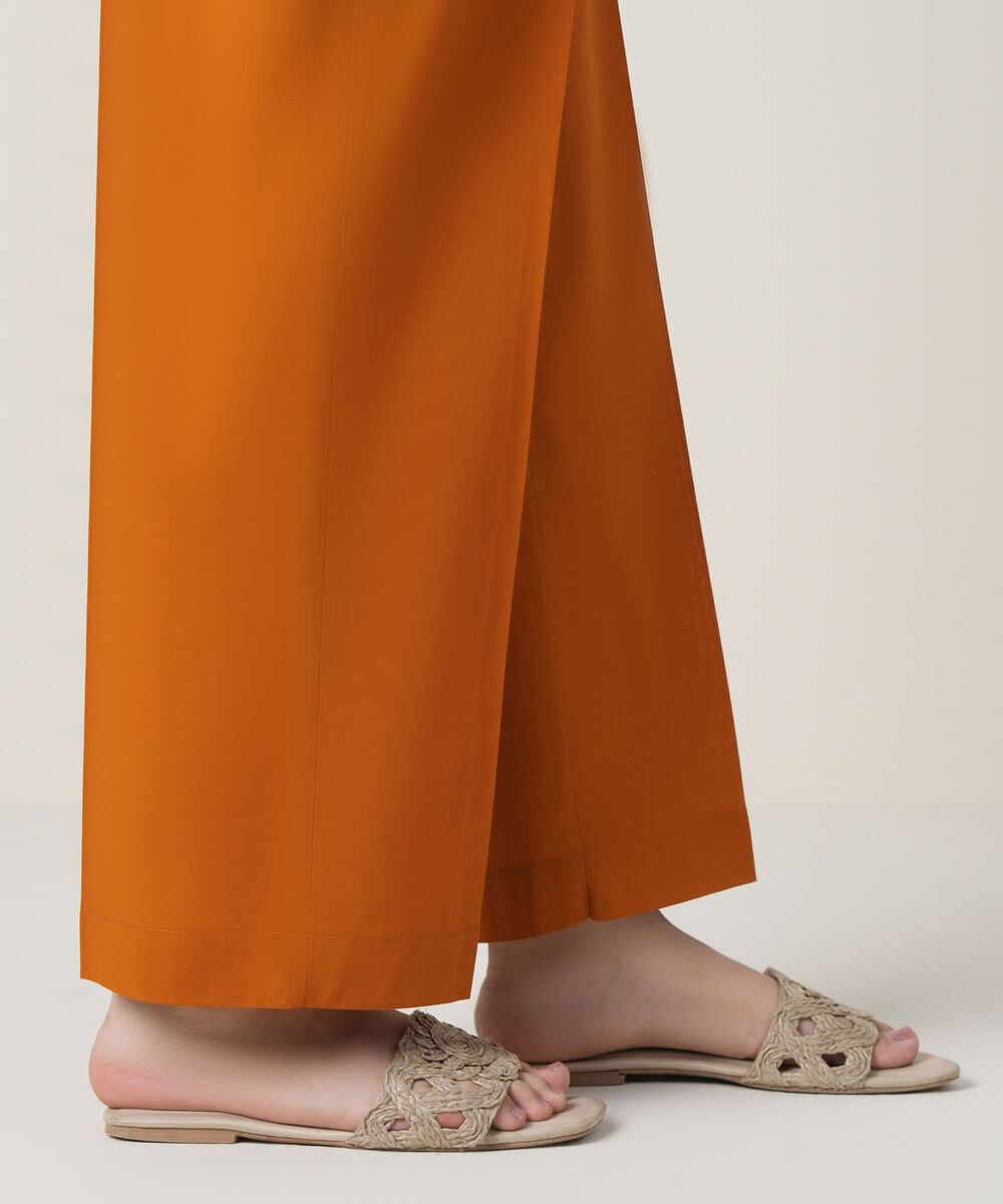 Women's RTW Cambric Orange Solid Trousers