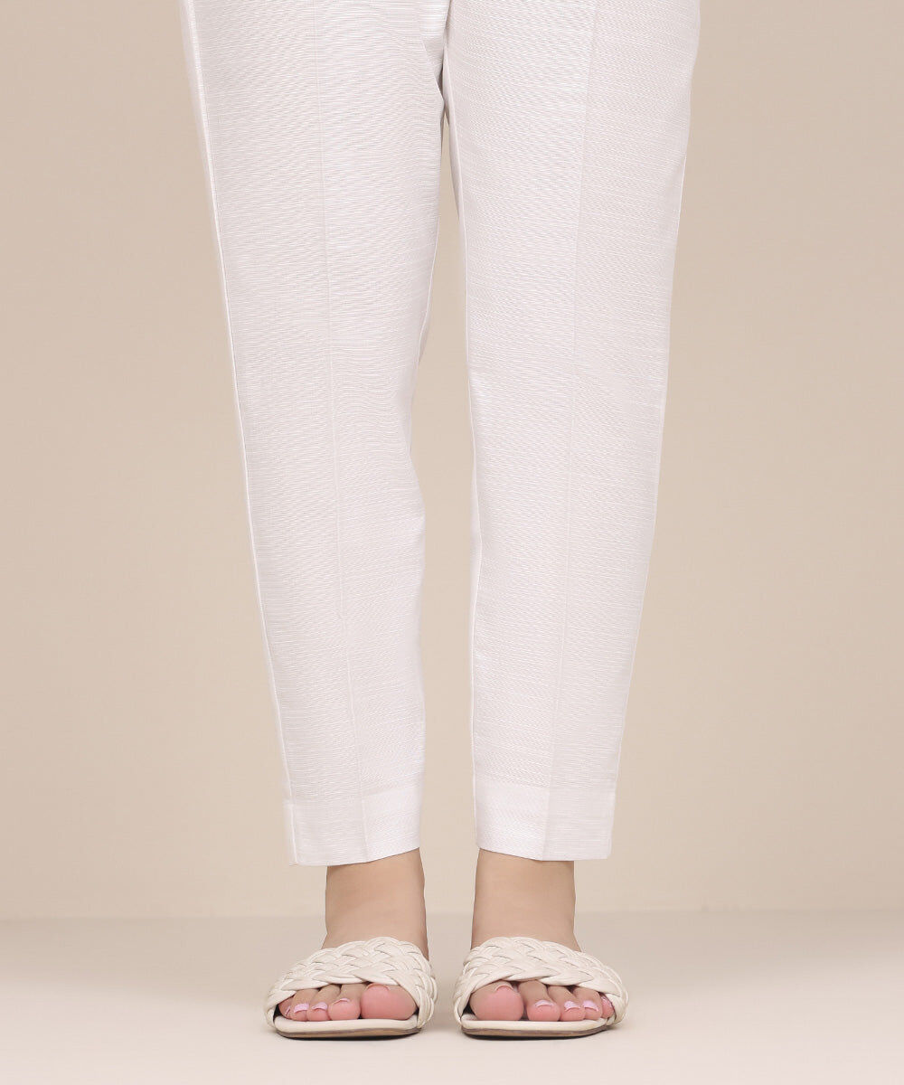 Women's Pret Khaddar White Solid Cigarette Pants