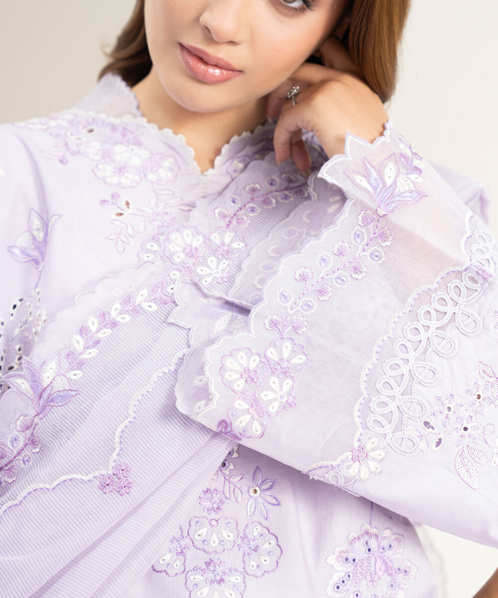 Women's Unstitched Lawn Embroidered Purple 3 Piece Suit