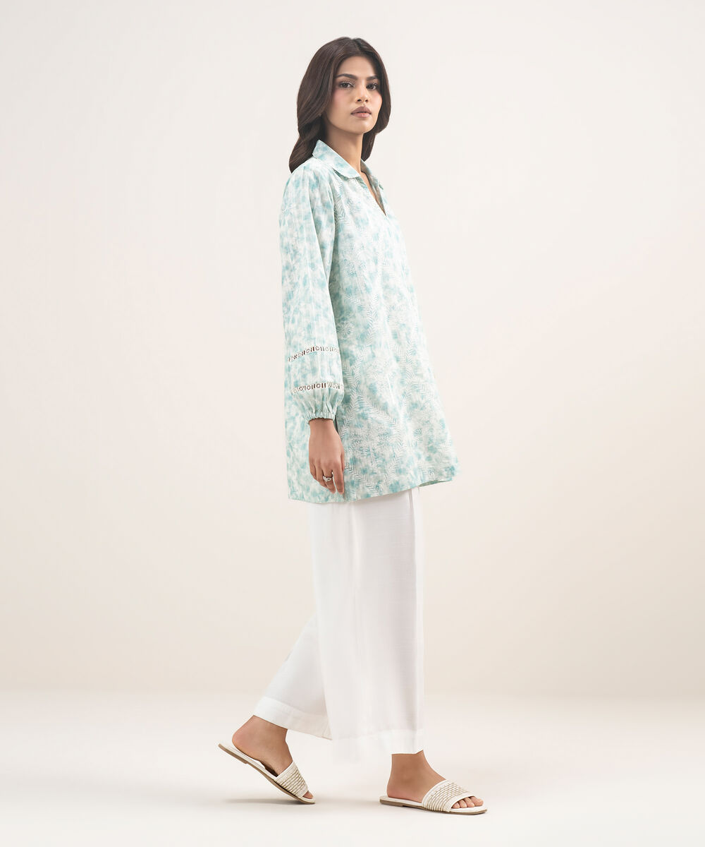 Women's RTW Leno Kara Embroidered Blue Straight Shirt