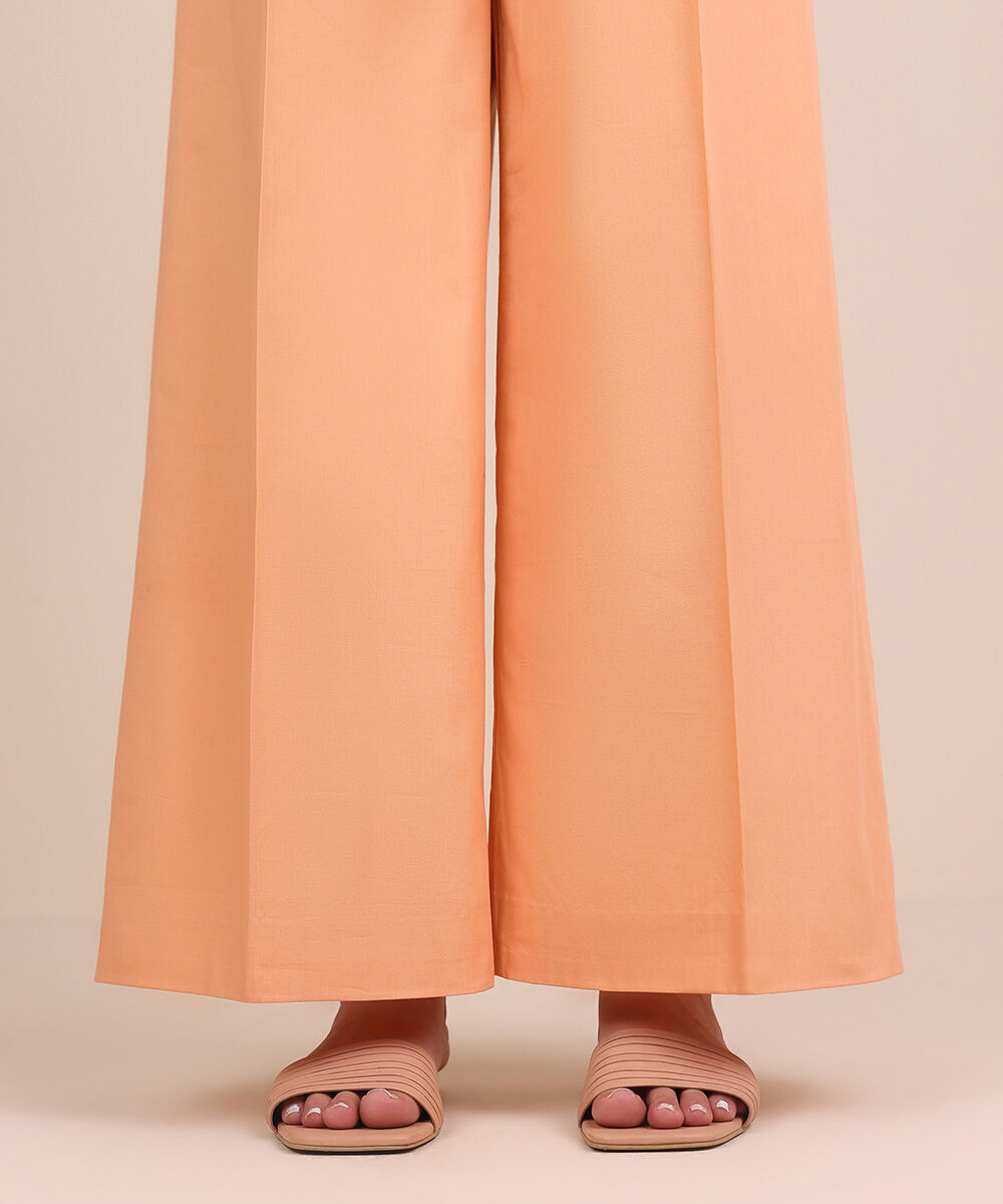 Unstitched Women's Pink Cotton Solid Trousers