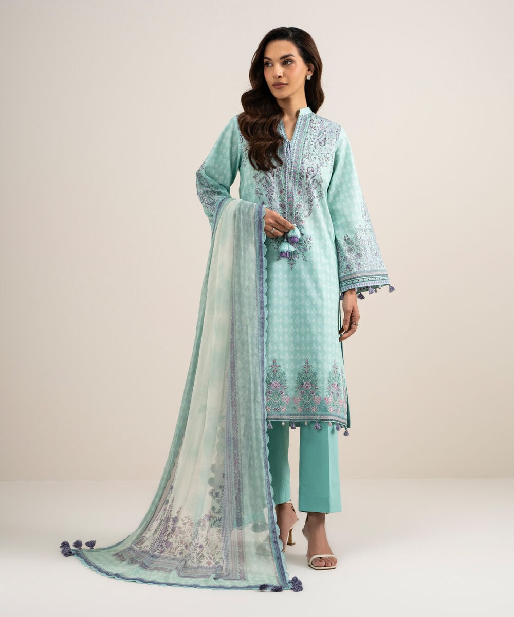 Women's Unstitched Lawn Embroidered Green
