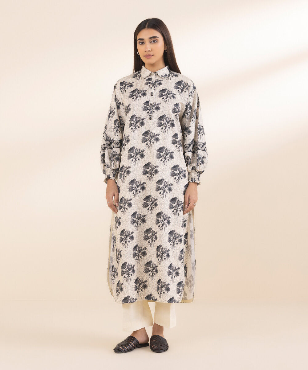 Women's Unstitched Lawn Printed Off White Shirt
