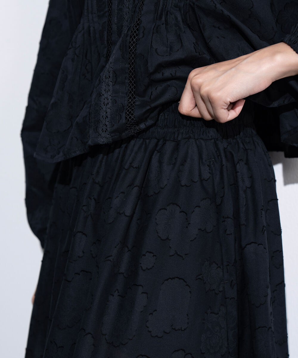 Women's Western Black Flared Skirt With Panels Details