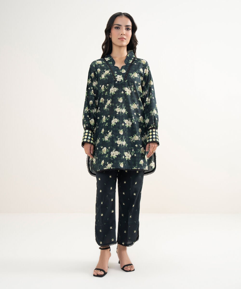 Women's RTW Lawn Printed Black Straight Shirt