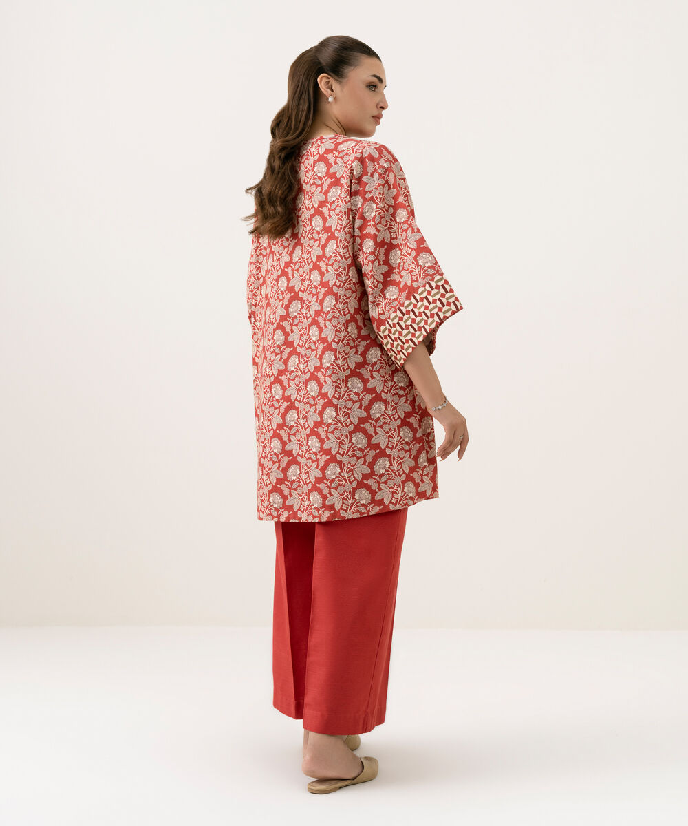 Women's Unstitched Khaddar Printed Red Shirt